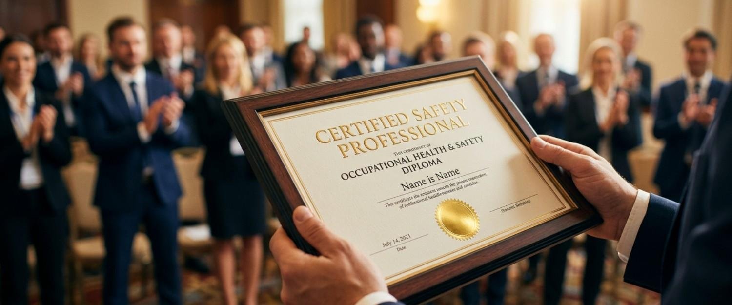 Professional holding a framed safety certification diploma after completing OSHA training