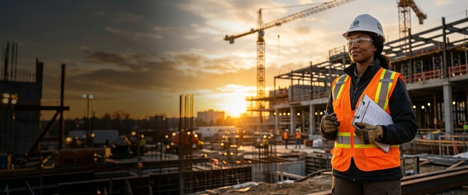 Safety professional at a construction site representing OSHA training and certification by M2Y Global Academy