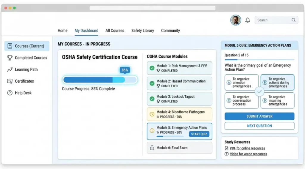 online OSHA training platform learning management system course modules interface