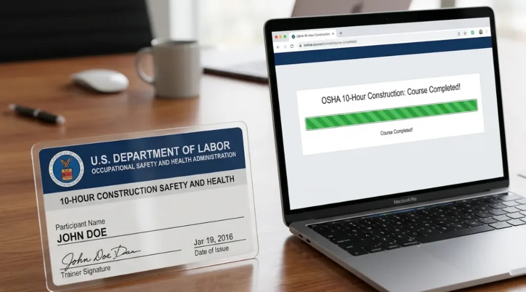 DOL OSHA course completion card from authorized online training provider